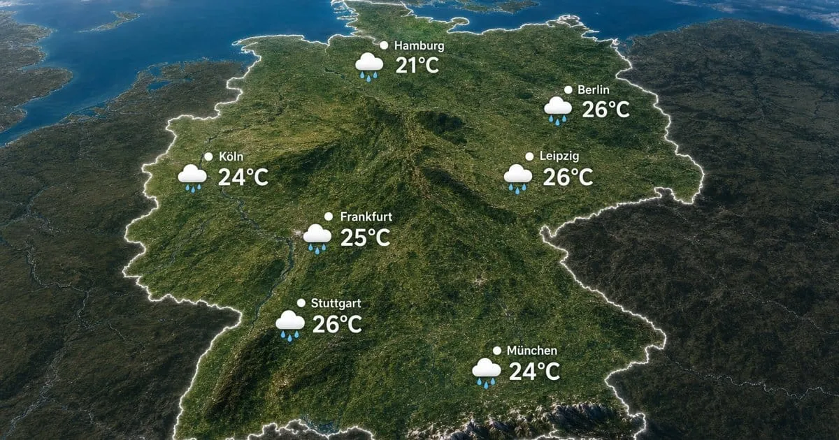 Deutschland: Regen und 21 bis 26°C