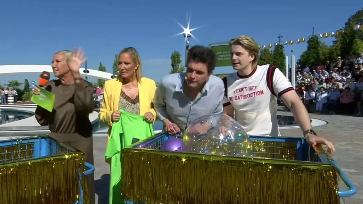 Shirtsalat im ZDF-Fernsehgarten: Janine Kunze, Lutz van der Horst und Vincent Gross gegen die Uhr