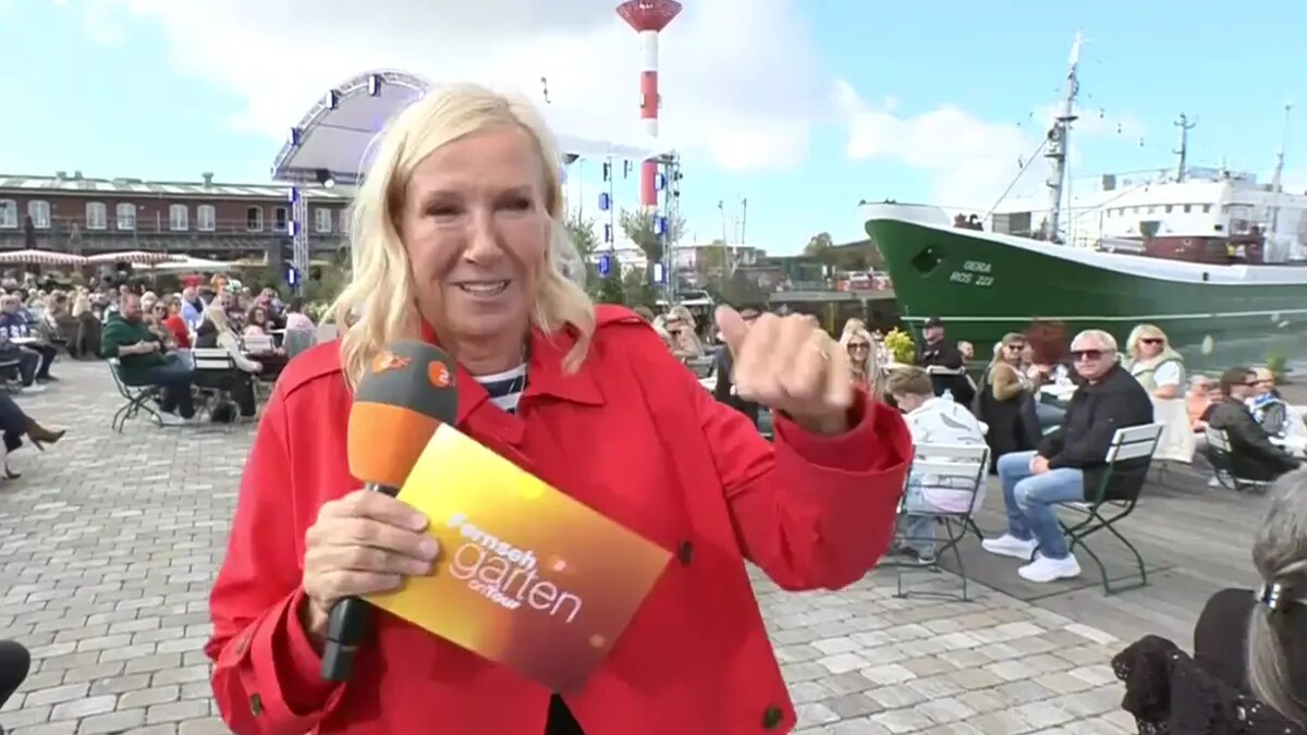 Andrea Kiewel unter Personenschutz: Ihr Bodyguard probiert im ZDF-Fernsehgarten
